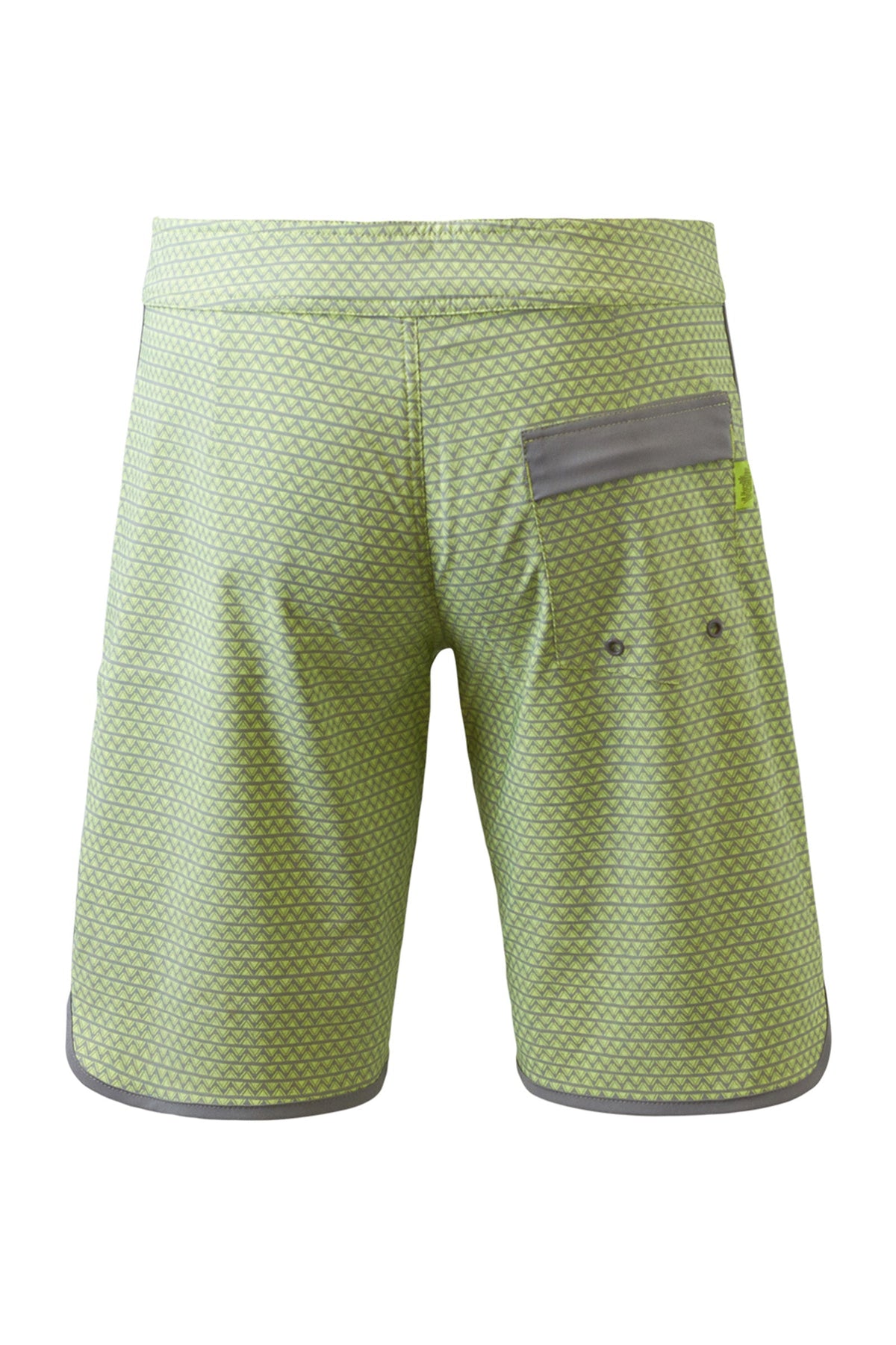back view of the men's board shorts in electric green zigzag|electric-green-zigzag