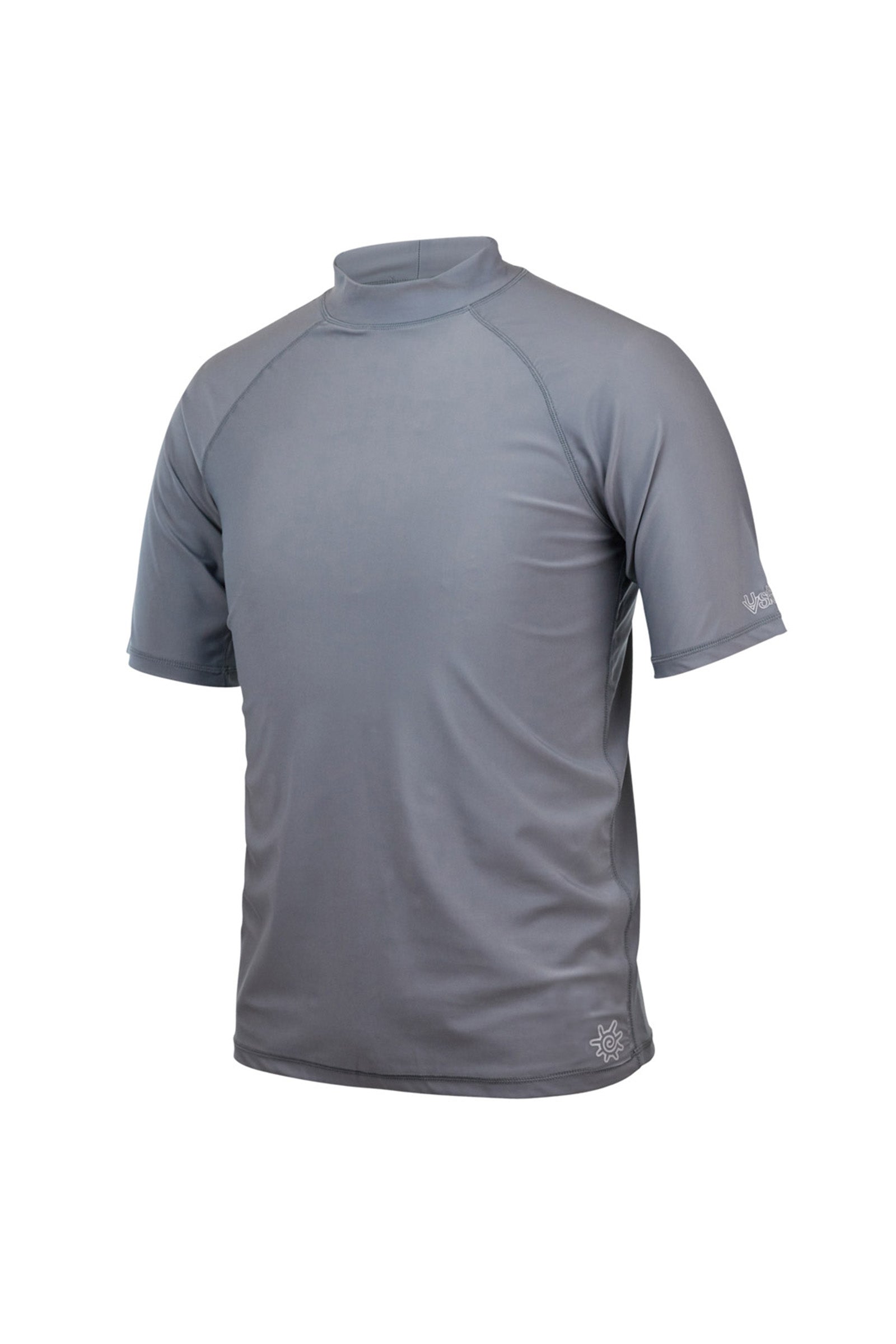 UV Skinz's men's short sleeve swim shirt in steel grey