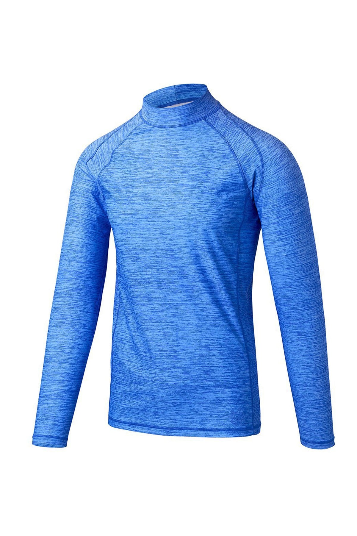 side view of the men's long sleeve active swim shirt in light blue