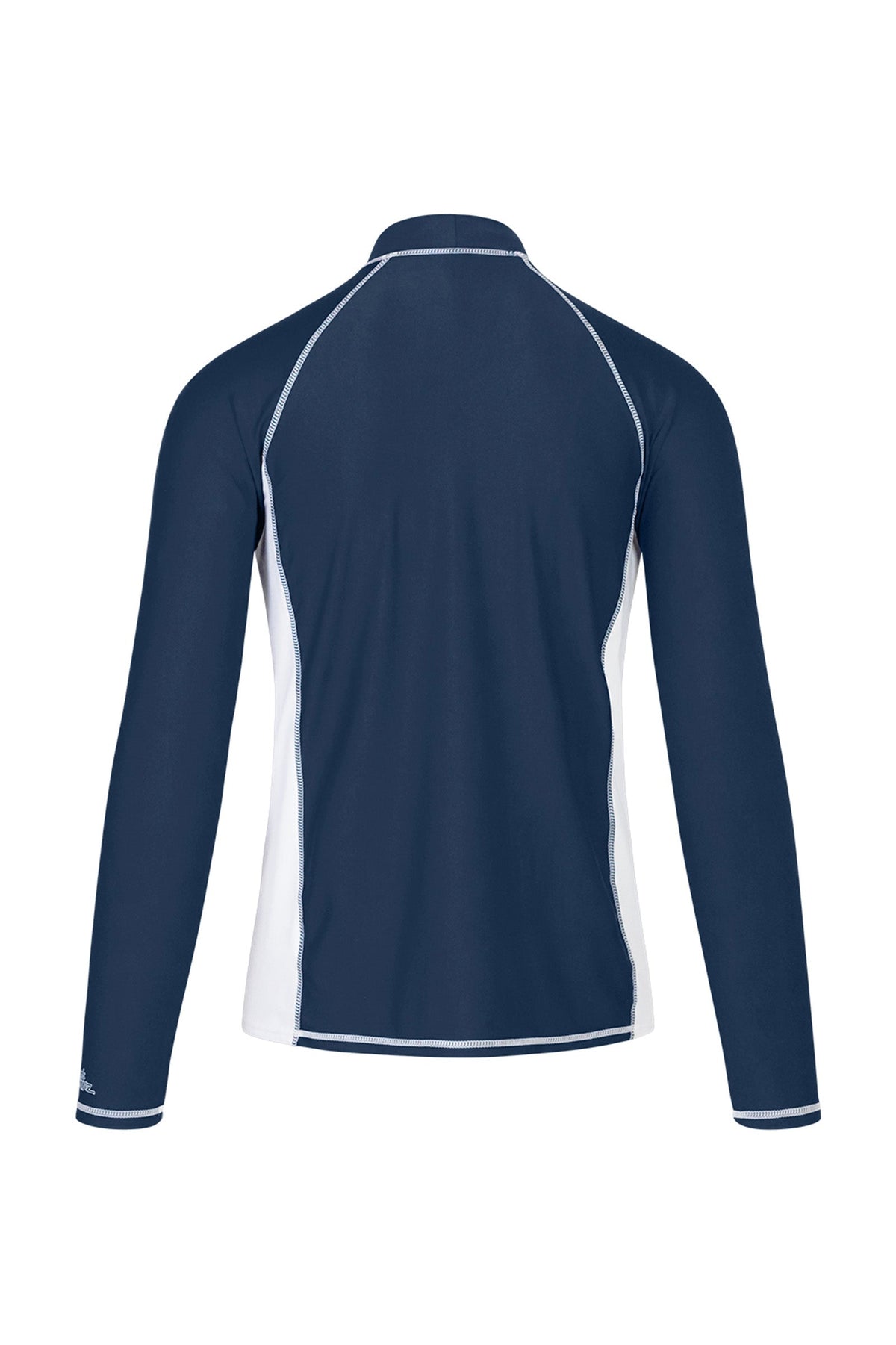 back of the men's long sleeve active swim shirt in midnight white|midnight-white