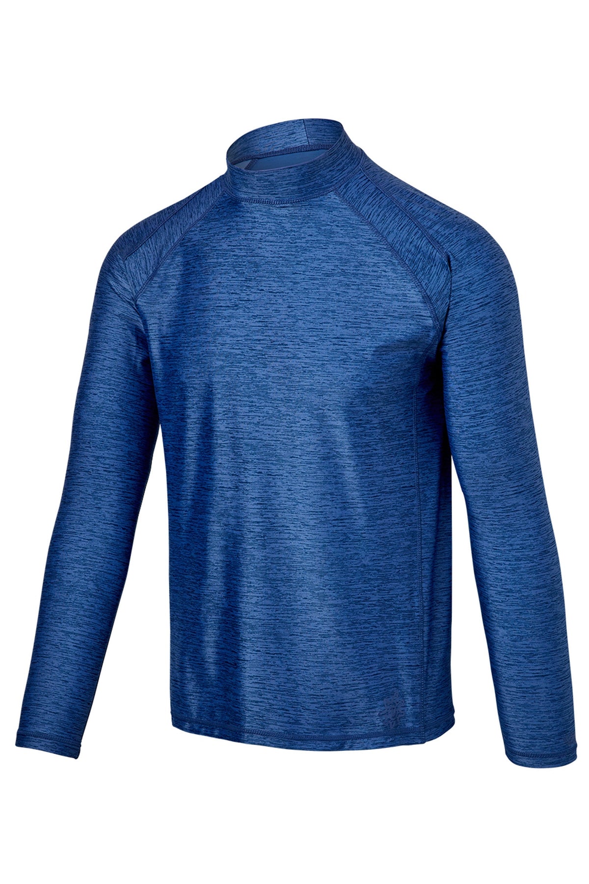 Side view of the men's long sleeve active swim shirt in washed navy
