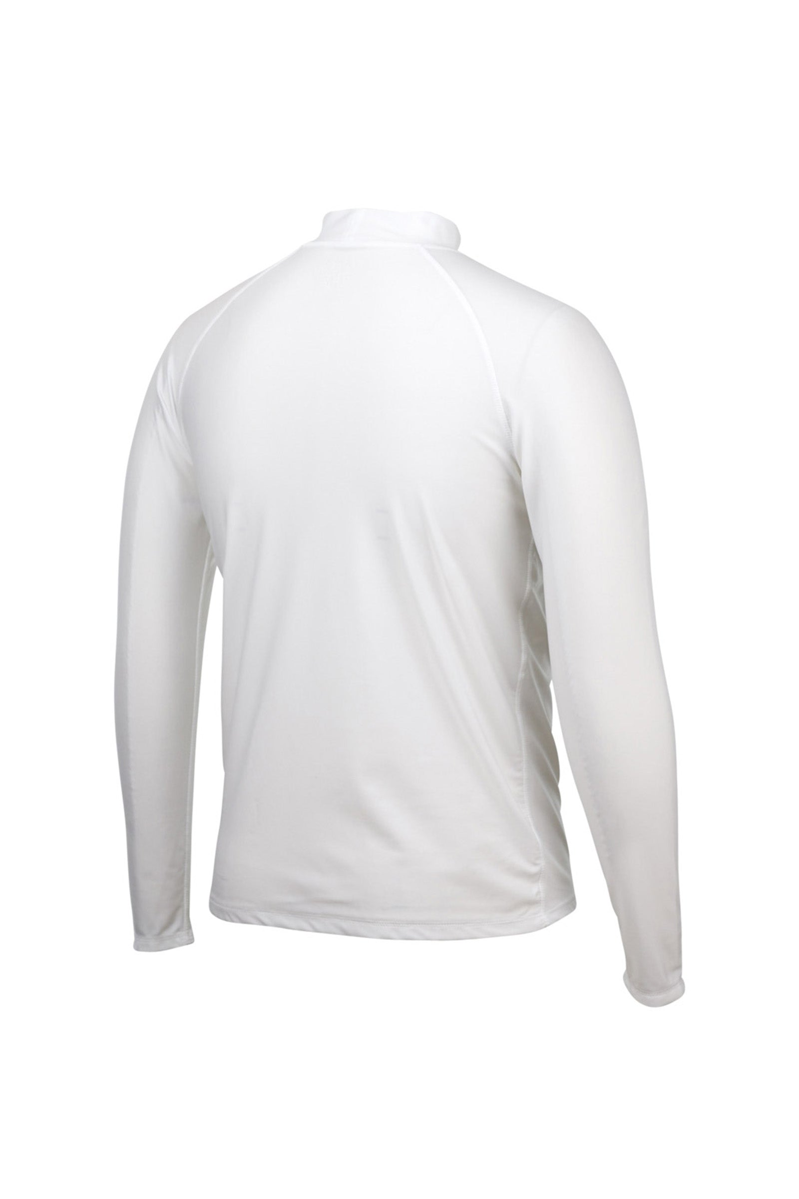 back of the men's long sleeve swim shirt in white