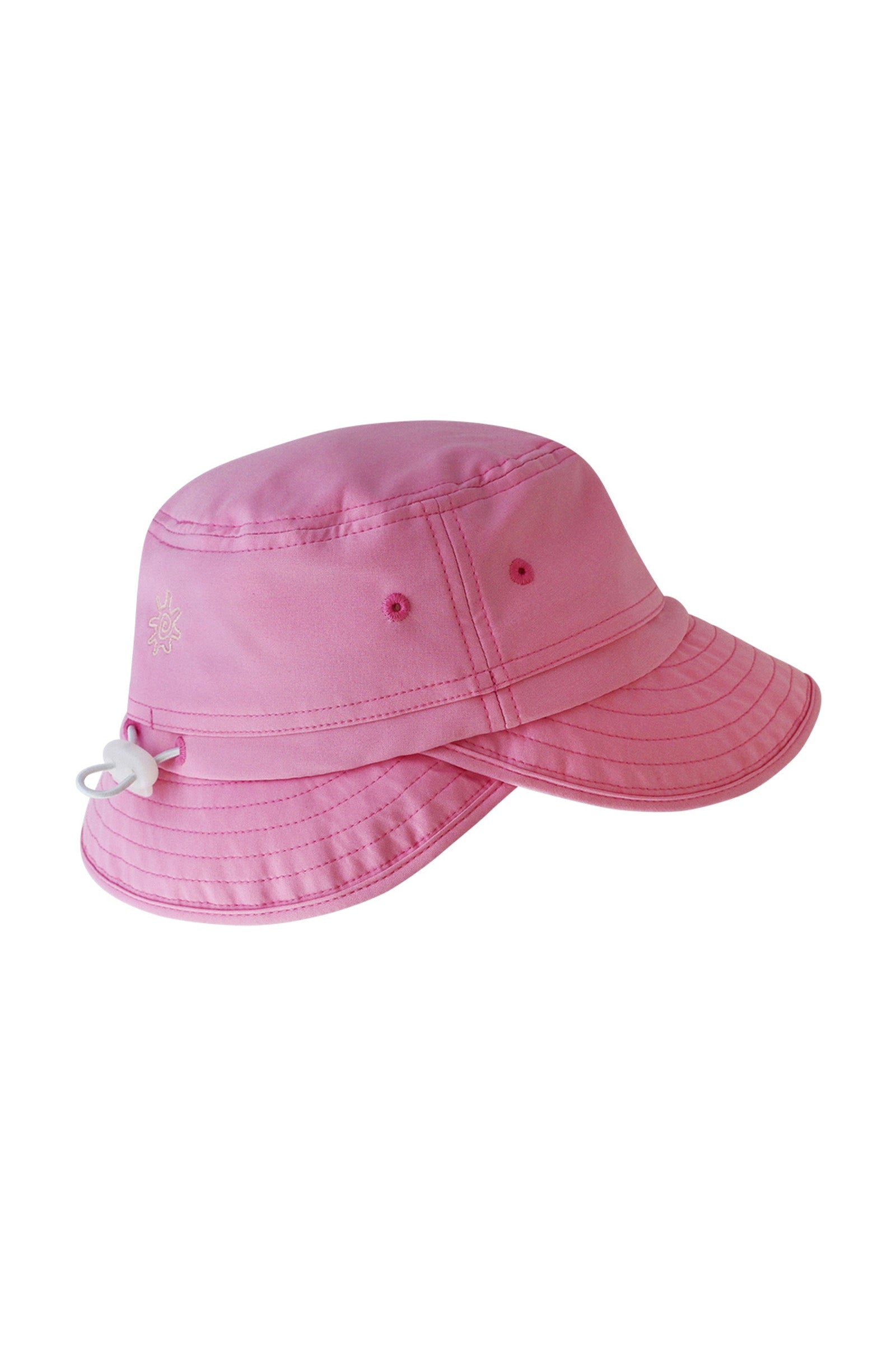 Back of the UV Skinz's kid's adjustable flap sun hat in light pink|light-pink