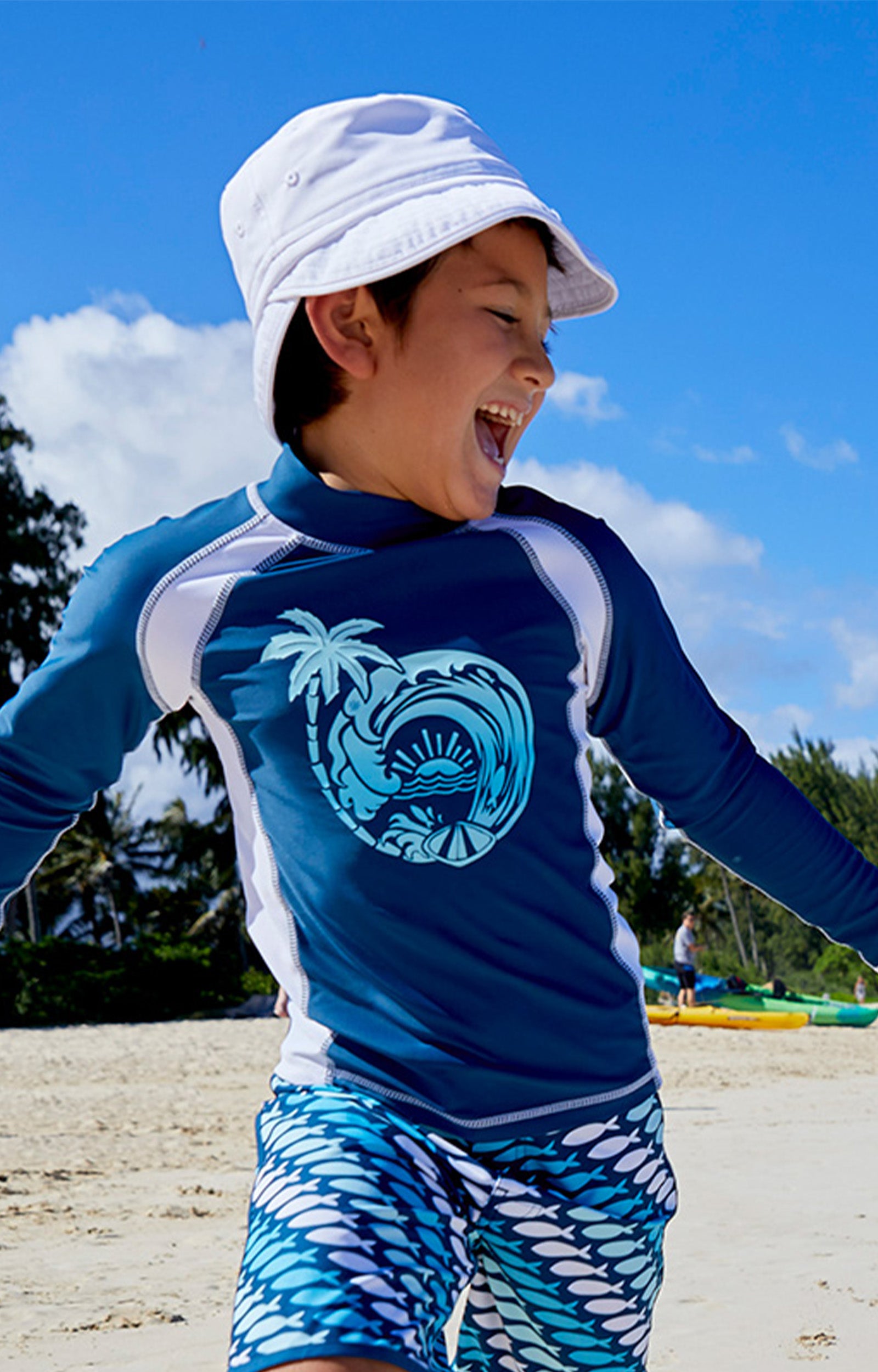 Boy in the Kid's Adjustable Flap Hat in White|white