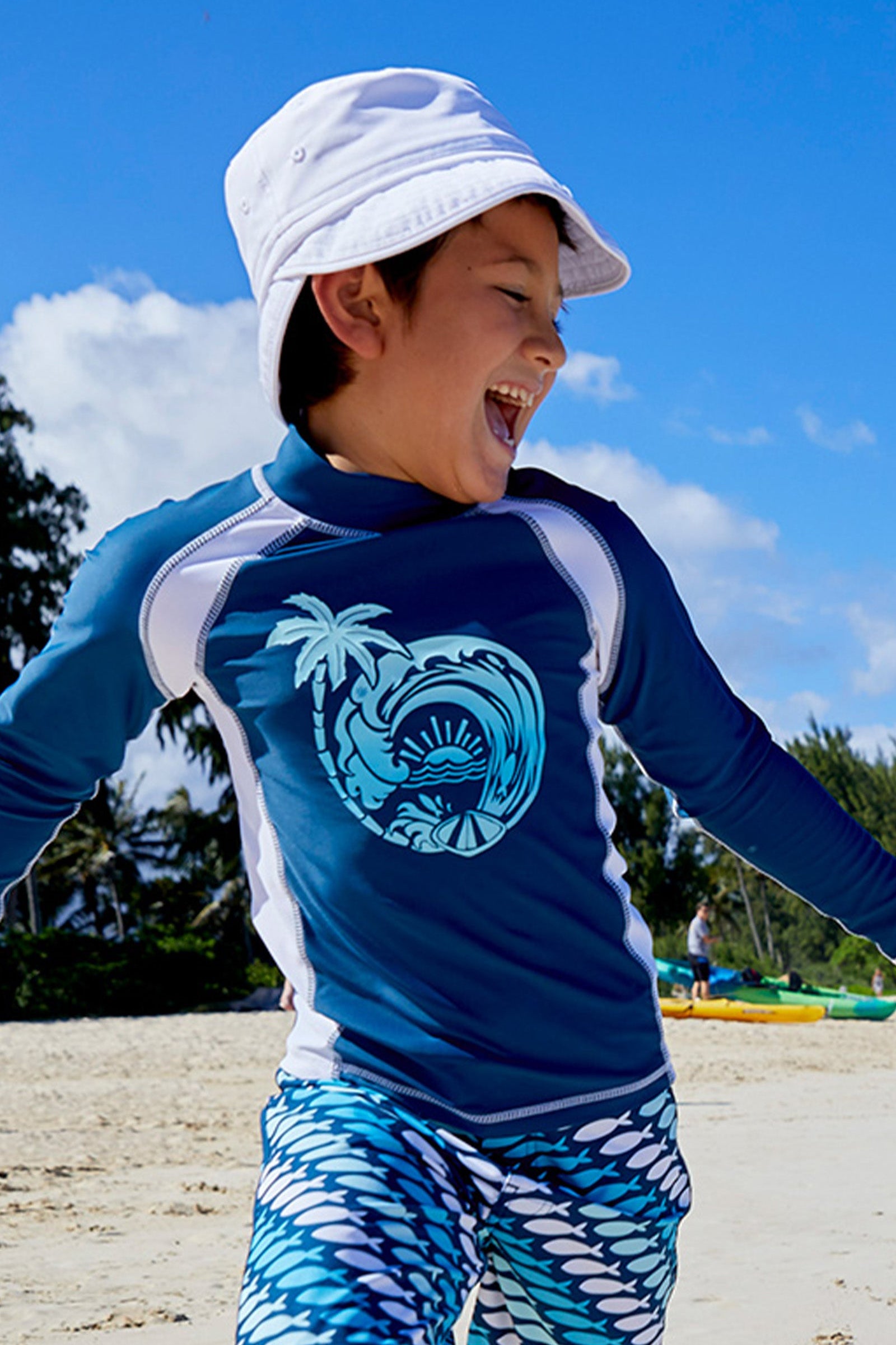 Boy in the Kid's Adjustable Flap Hat in White|white