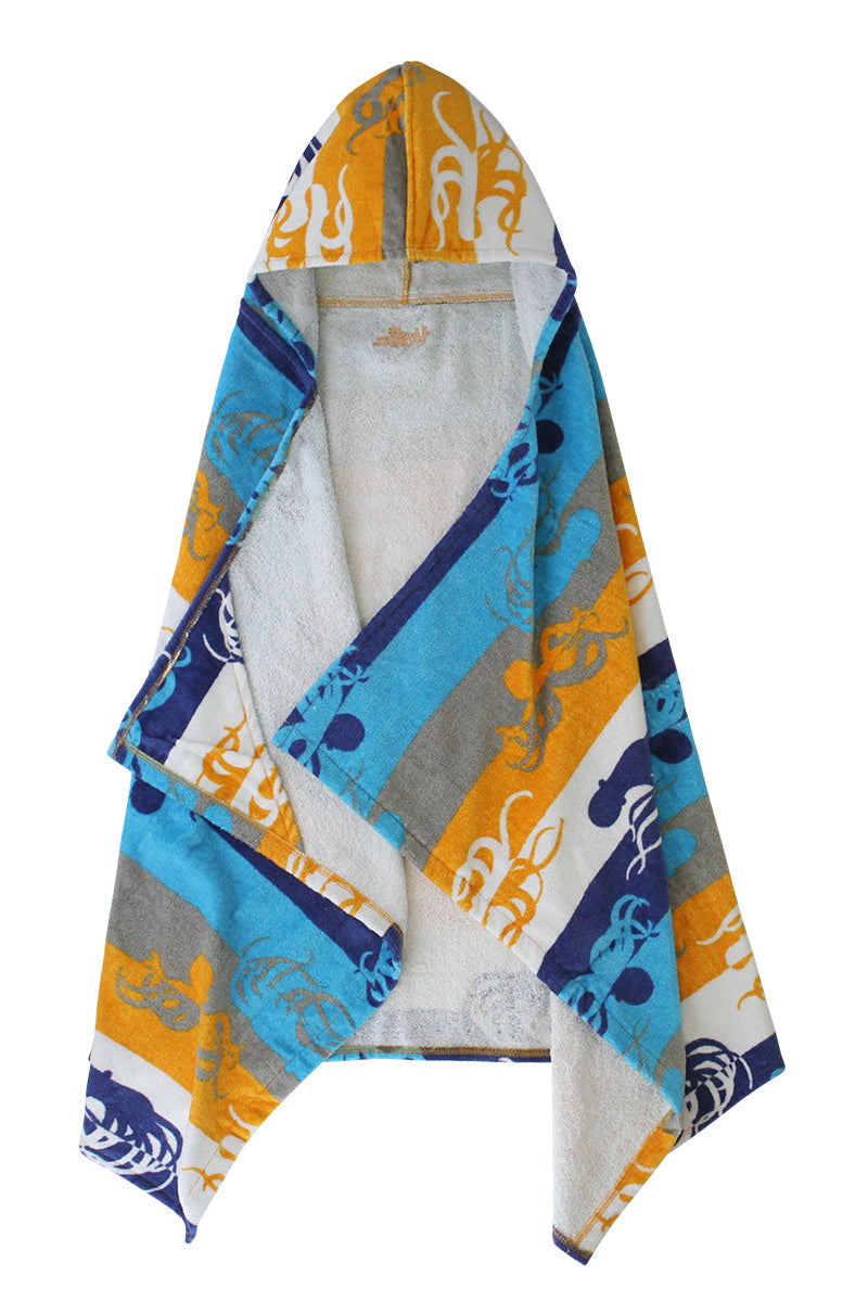 kid's hooded beach towel in octopus stripe|octopus-stripe