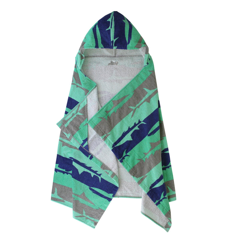 kid's hooded beach towel in shark shiver|shark-shiver