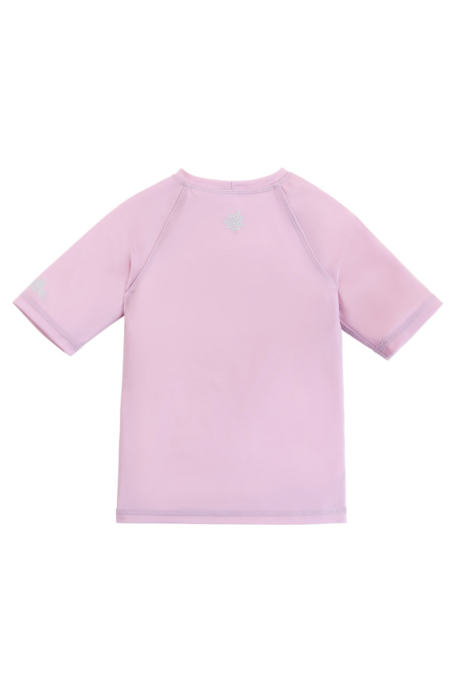 back view of kids short sleeve crew sunny swim shirt in starfish tide|starfish-trio