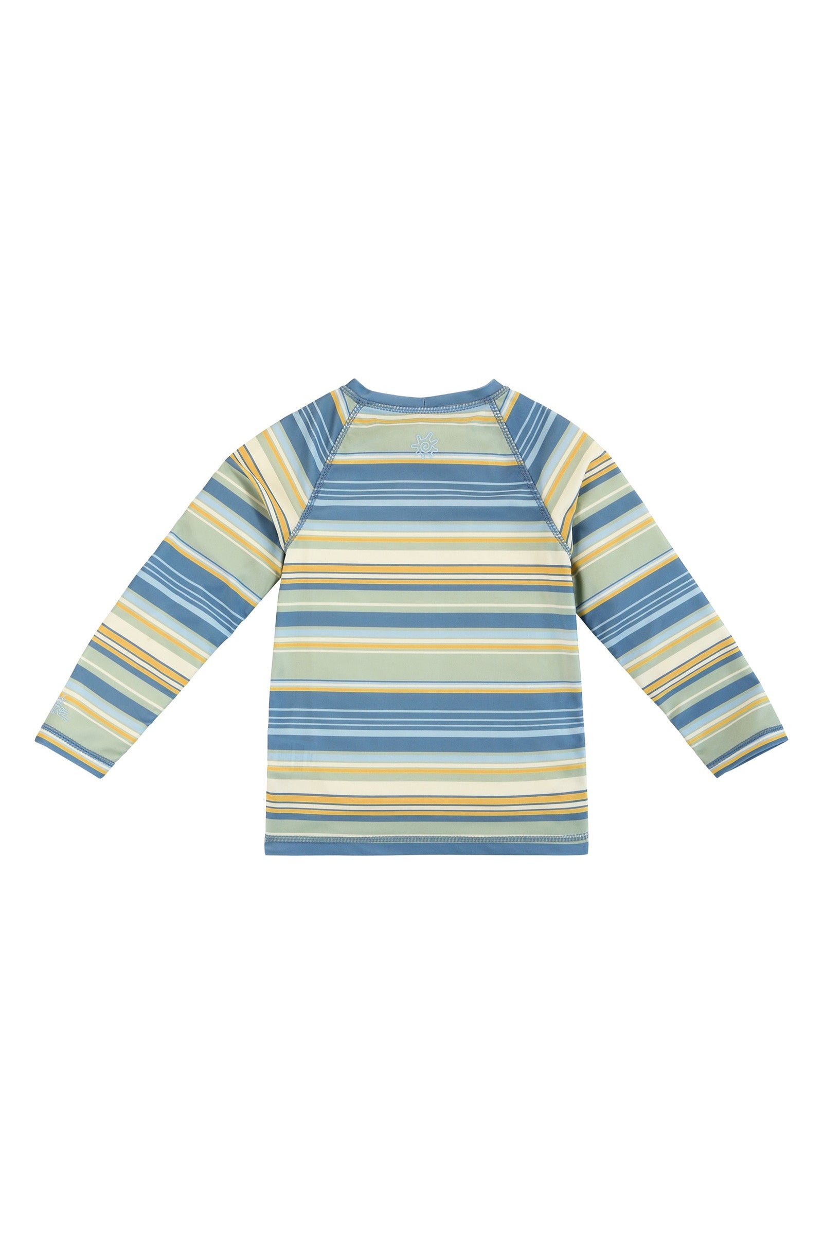 back view of kids long sleeve crew sunny swim shirt in pinecrest stripe|pinecrest-stripe