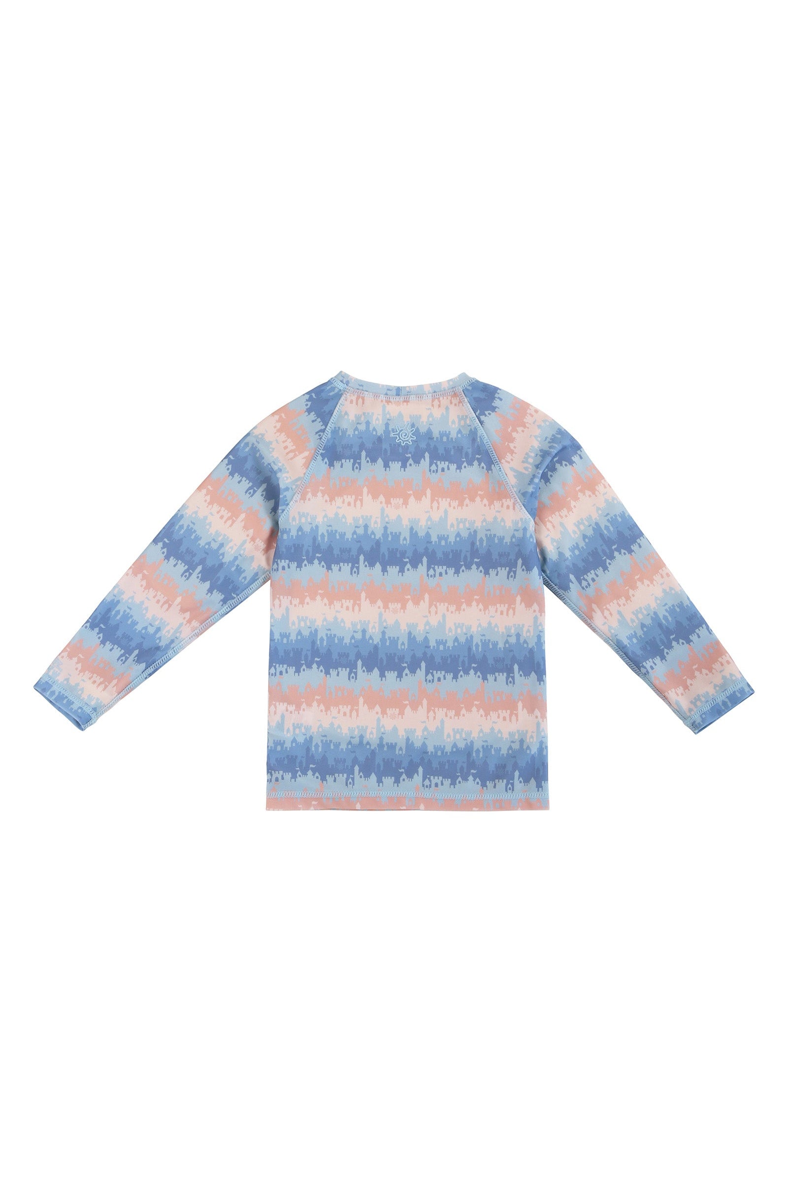 back view of kids long sleeve crew sunny swim shirt in sandcastle dreams|sandcastle-dream