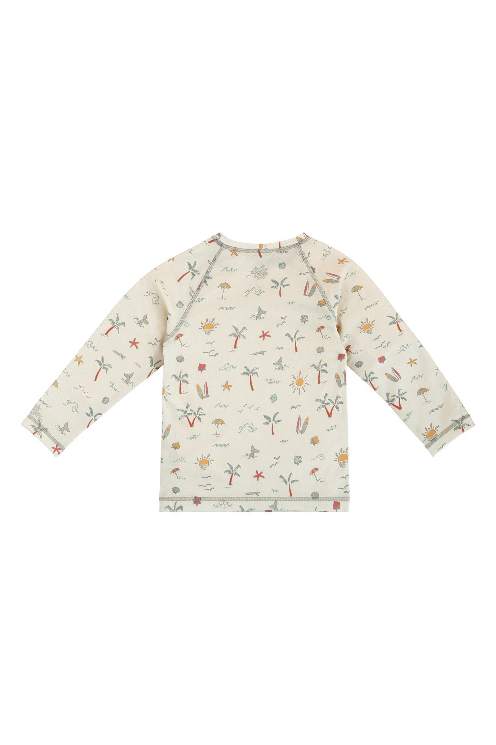 back view of kids long sleeve crew sunny swim shirt in tropical trip|tropical-trip