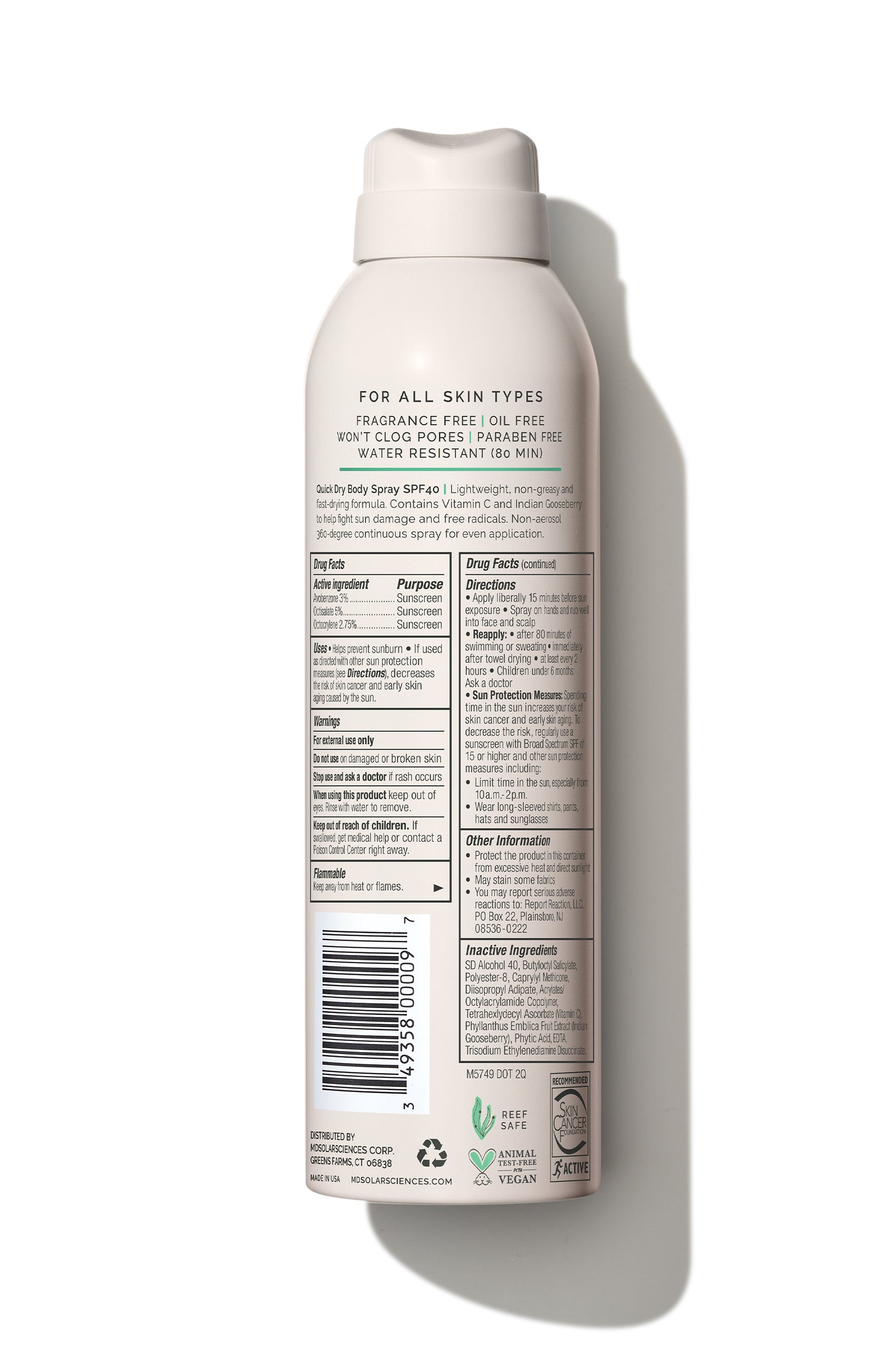 MDSolarSciences Quick Dry Body Spray - Broad Spectrum Sunscreen - SPF 40+ (6oz)