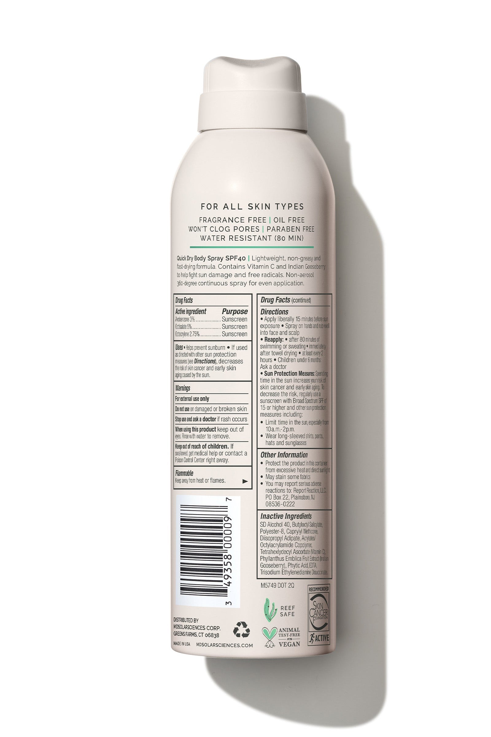 MDSolarSciences Quick Dry Body Spray - Broad Spectrum Sunscreen - SPF 40+ (6oz)