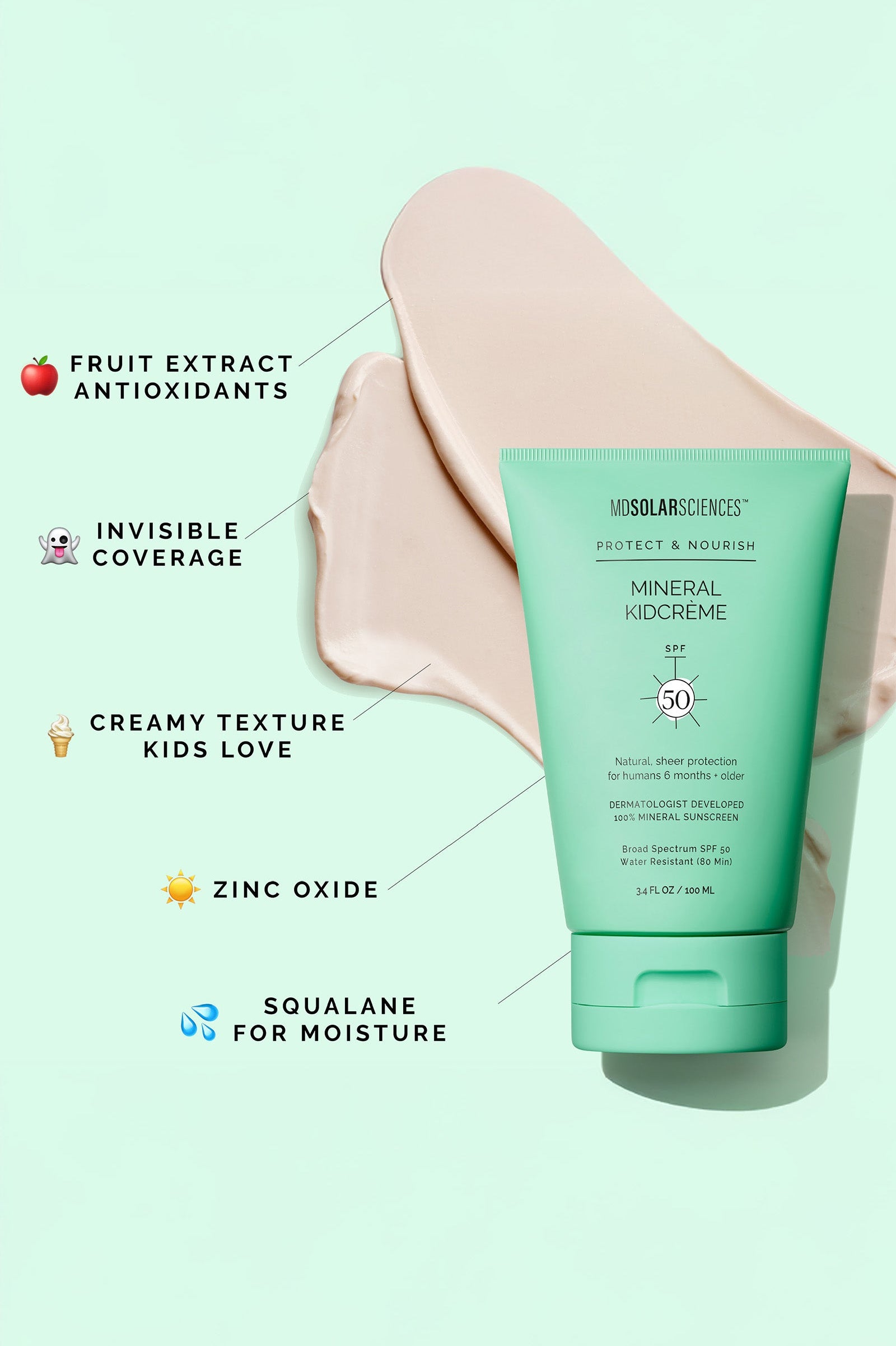 MDSolarSciences Mineral KidCreme - Face & Body Sunscreen - SPF 50+ (3.4oz)