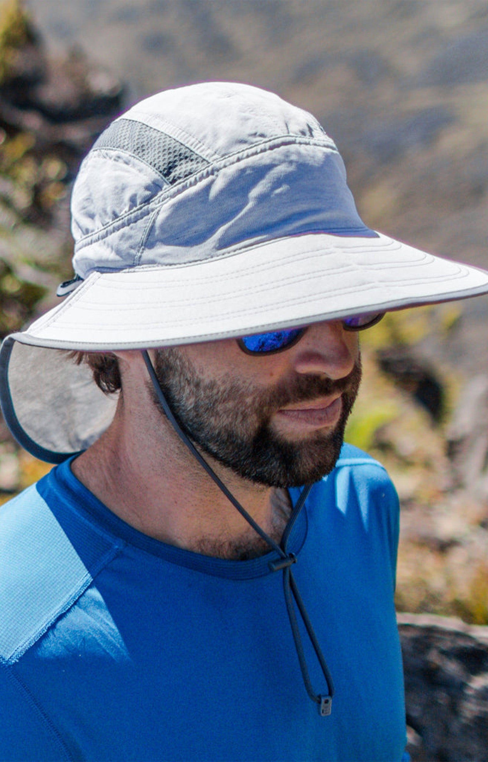Men wearing the ultra adventure hat in pumice|pumice