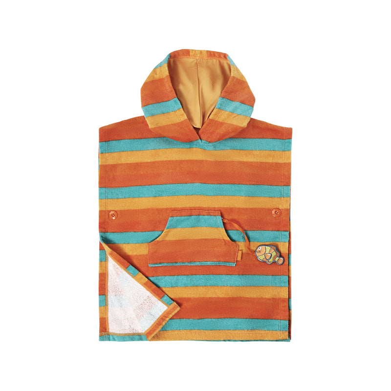 UV Skinz Baby Hooded UPF Poncho Front View in Sunset Stripe|sunset-stripe