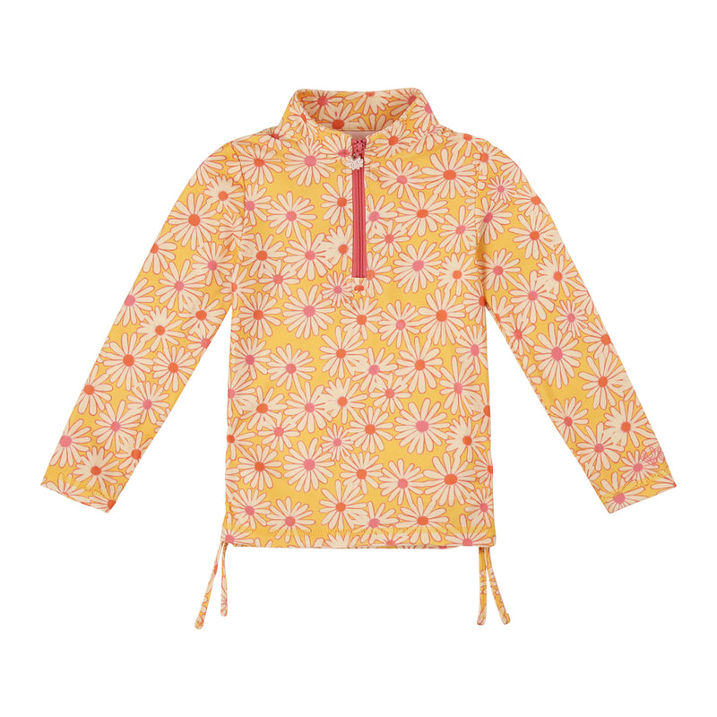 Girl's Half Zip Ruched Sun and Swim Shirt|sunshine-daisies
