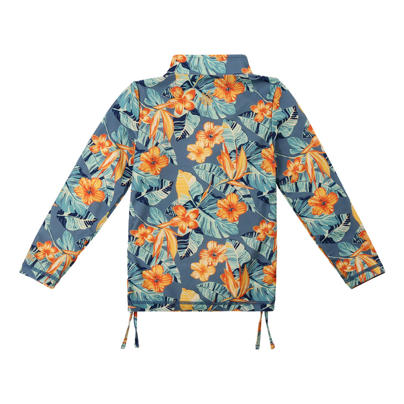Girl's Half Zip Ruched Sun and Swim Shirt|maui-hibiscus