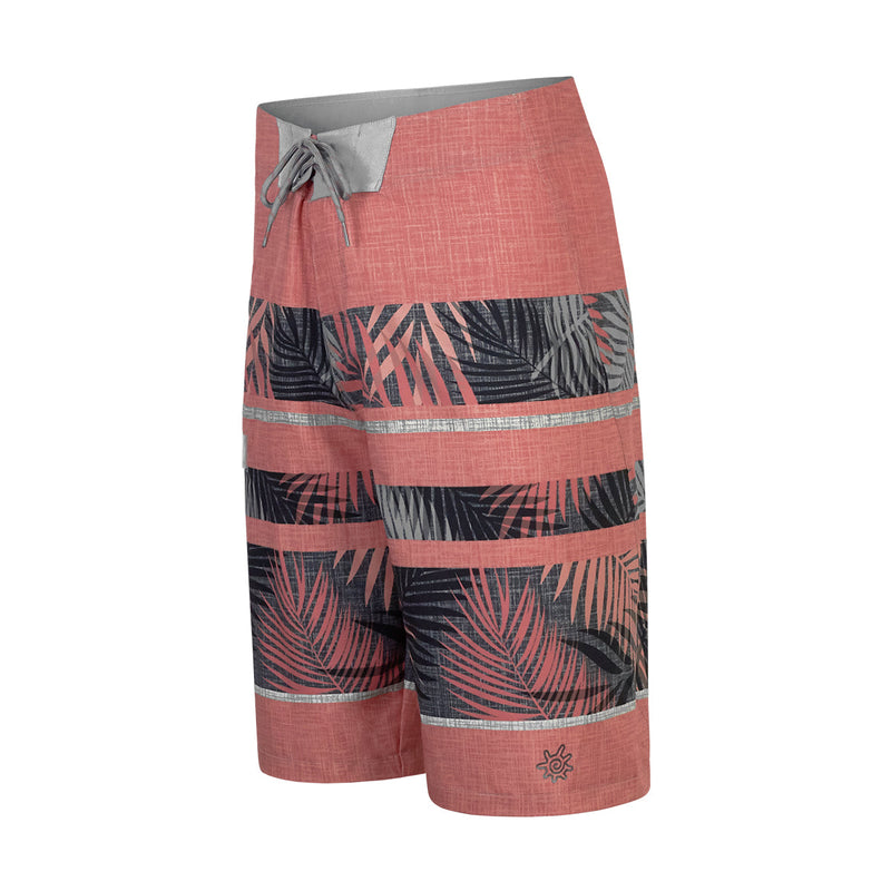 side view of the men's coastal board shorts in canyon tropical stripe|canyon-tropical-stripe