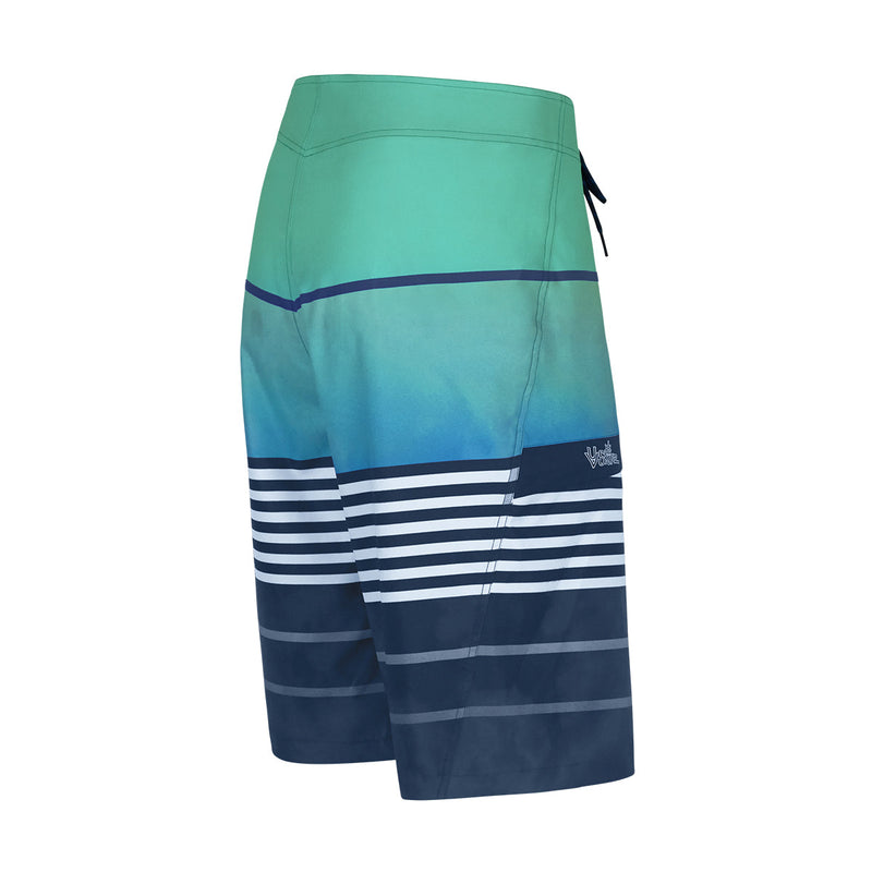 back view of the men's coastal board shorts in mint watercolor stripe|mint-watercolor-stripe