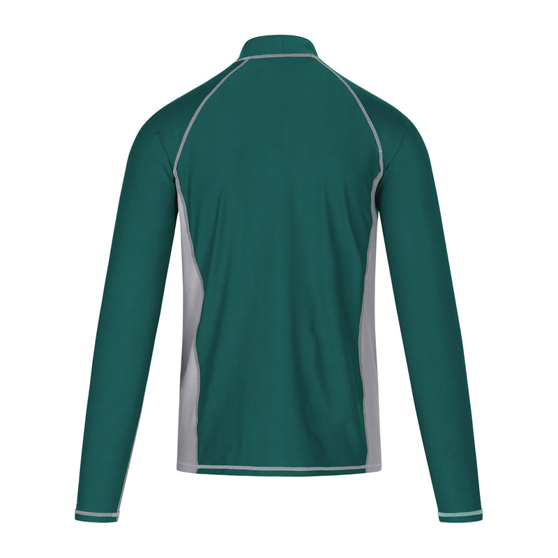 back of the men's long sleeve active swim shirt in alpine grey|alpine-grey