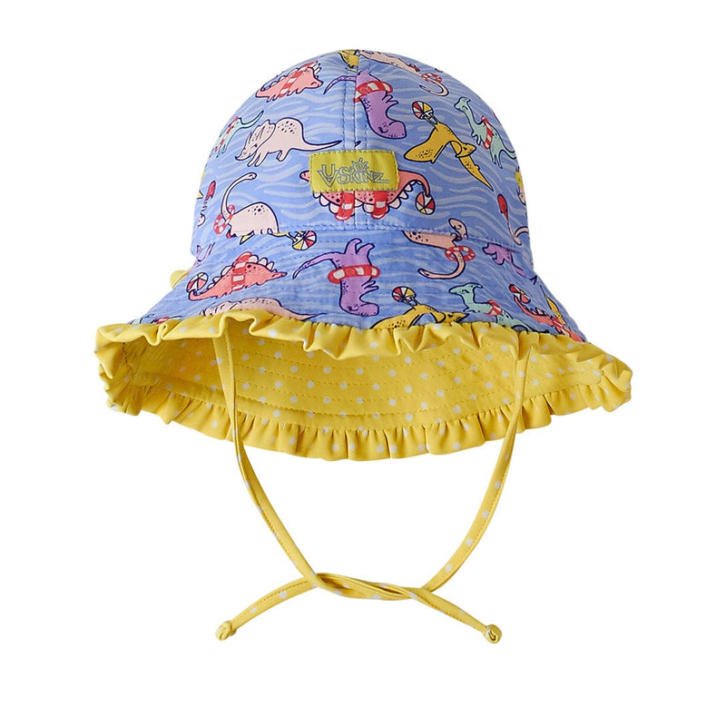 Baby Girl's Reversible Sun Hat in Girly Dino Pool Party|girly-dino-pool-party