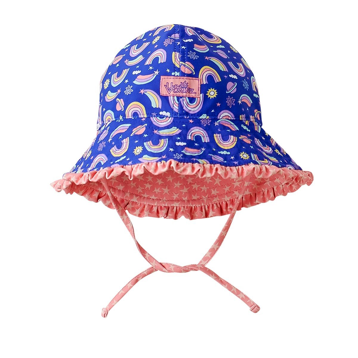 Baby Girl's Reversible Sun Hat in Rainbow Stars|rainbow-stars