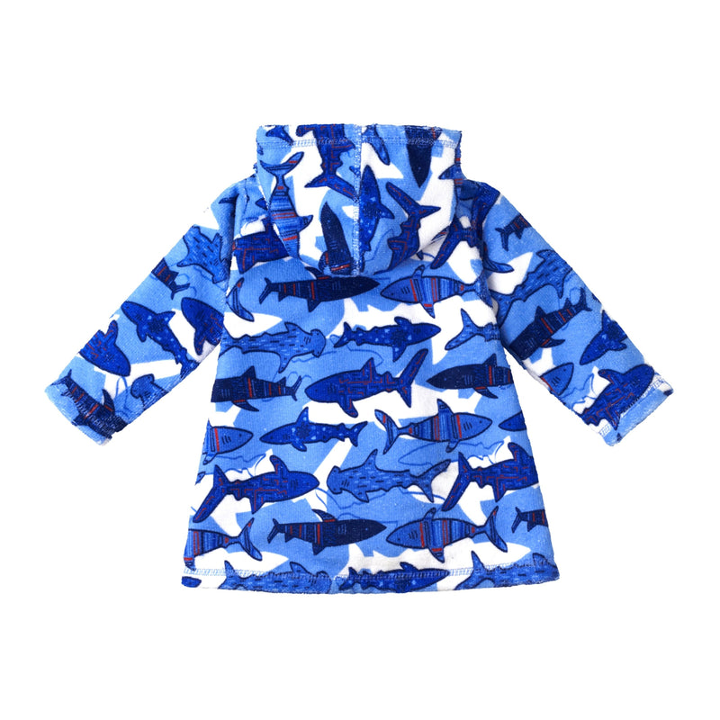 Back of the baby boy's hooded terry beach cover-up|sharks