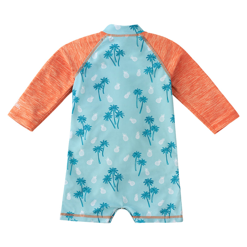 back of the baby boy's long-sleeeve swimsuit in beach trees|beach-trees