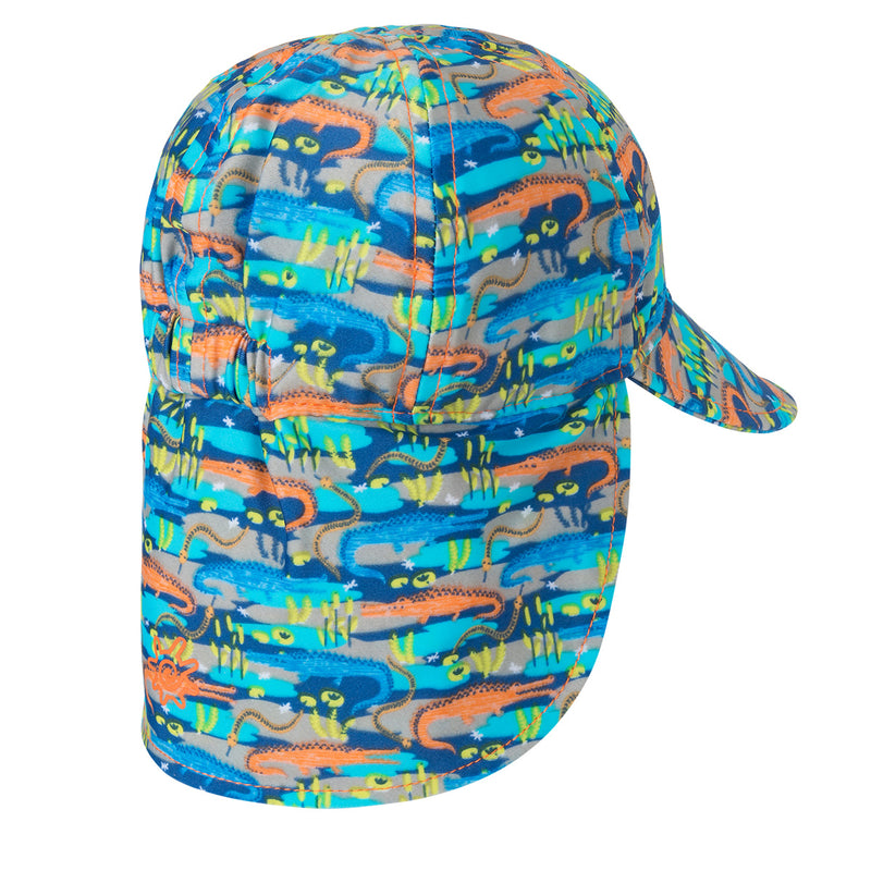 Back View of the Baby Boy's Swim Flap Hat in Orange Gator|orange-gator