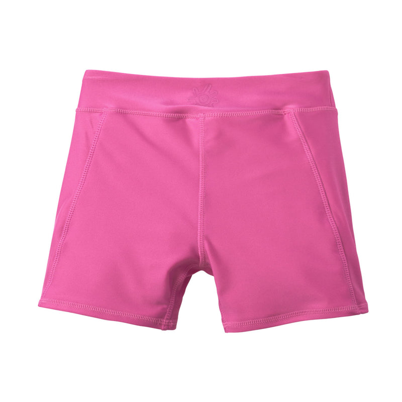 back of the girl's swim shorts in bubblegum|bubblegum