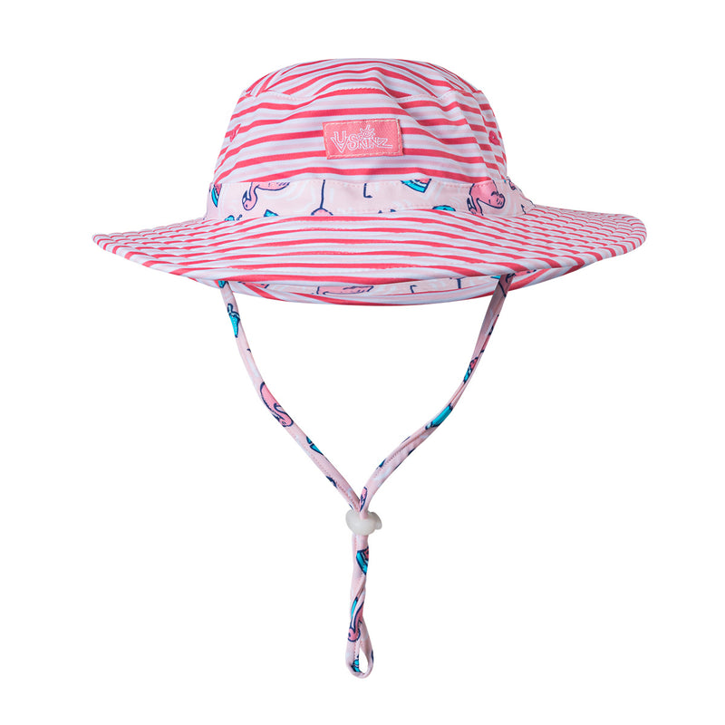 UV Skinz's girls swim hat in pink flamingo stripe|pink-flamingo-stripe