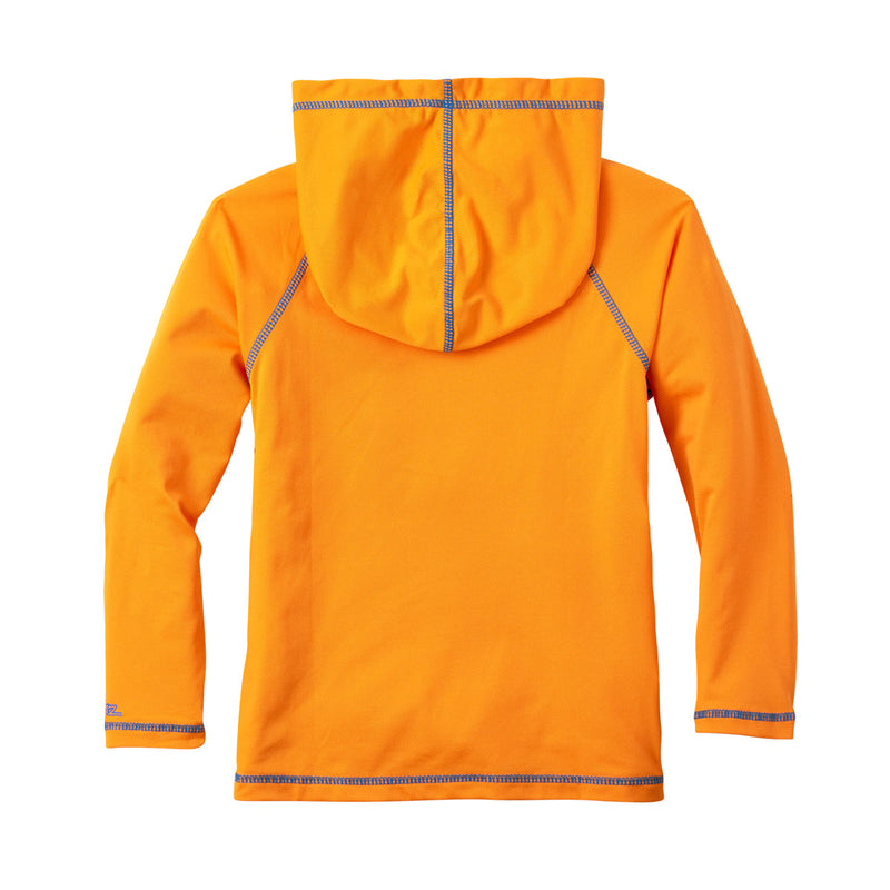 back of the boy's pullover hoodie in orange|orange