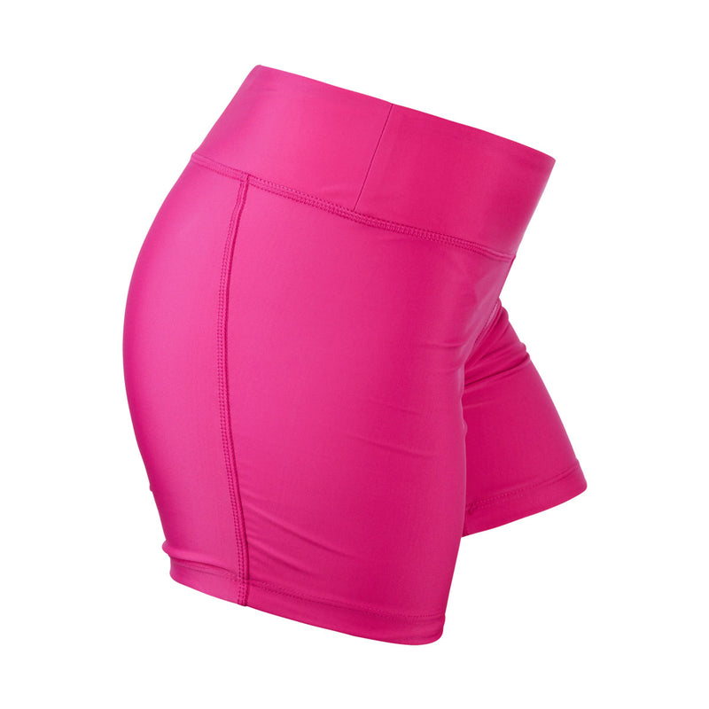 Side View of the Women's Active Swim Shorts in Hot Pink|hot-pink