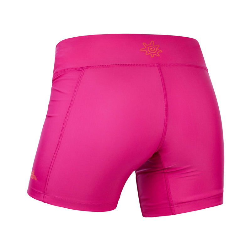 Back View of the Women's Active Swim Shorts in Hot Pink|hot-pink