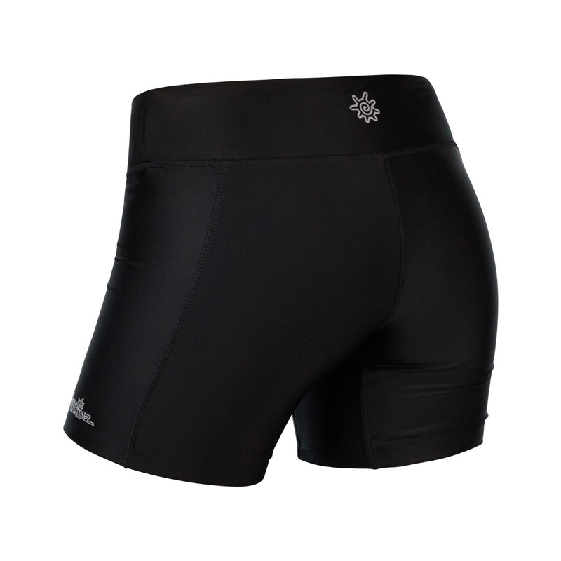 Back View of the Women's Active Swim Shorts in Black|black