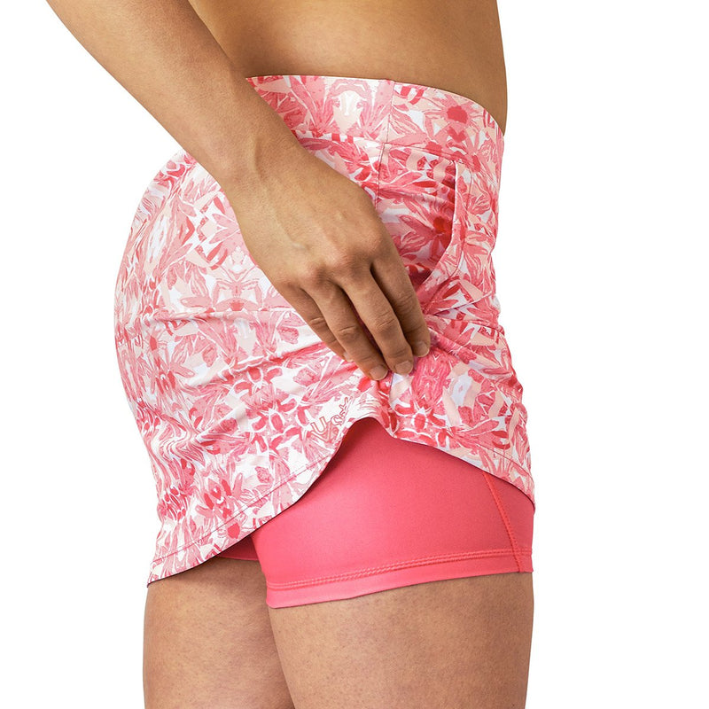 Side View of the Women's Active Swim Skirt in Strawberry Prism|strawberry-prism