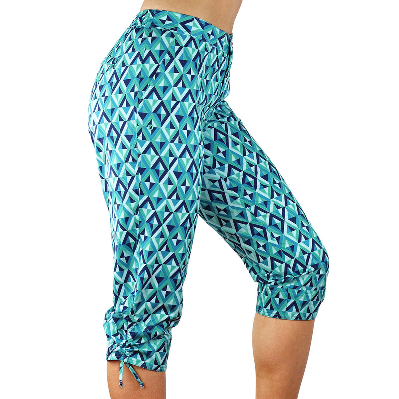 Side View of the Women's Beach Capris in Turquoise Jewels|turquoise-jewels