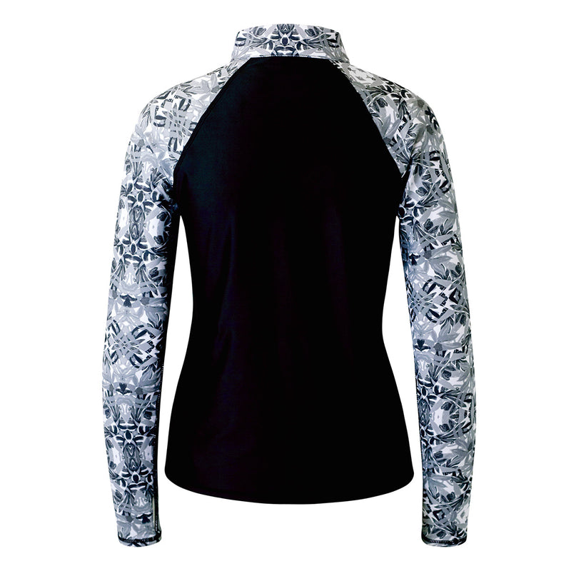 Back of the Women's Long Sleeve Quarter Zip Sun/Swim Shirt in Black Prism|black-prism