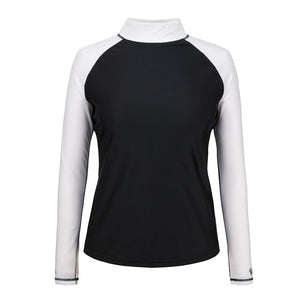 women's long sleeve rash guard in black white|black-white