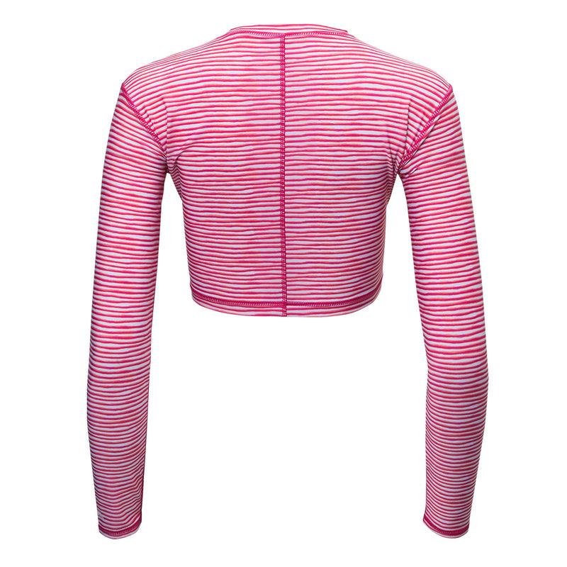 Back of the Women's Active Swim Shrug in Hot Pink Wavy Stripe|hot-pink-wavy-stripe