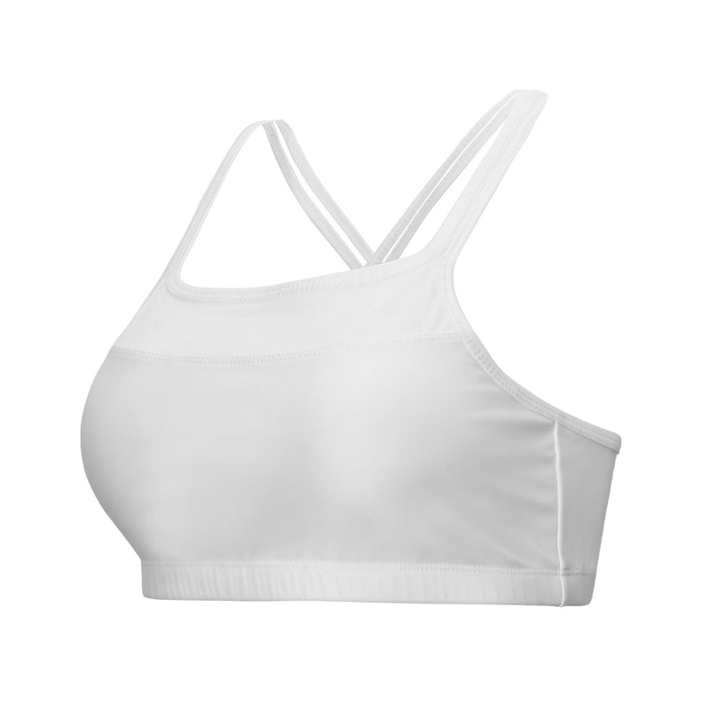 front of the UV Skinz's women's crisscross swim bra in white|white