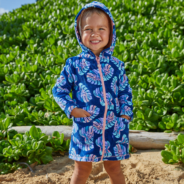 Girls Hooded Terry Swim Cover Up - Cotton Beach Dress With Zipper For Toddlers