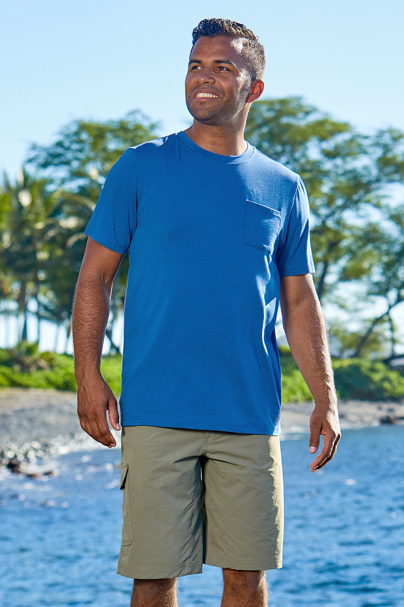 man in UV Skinz's sun protection tee|white