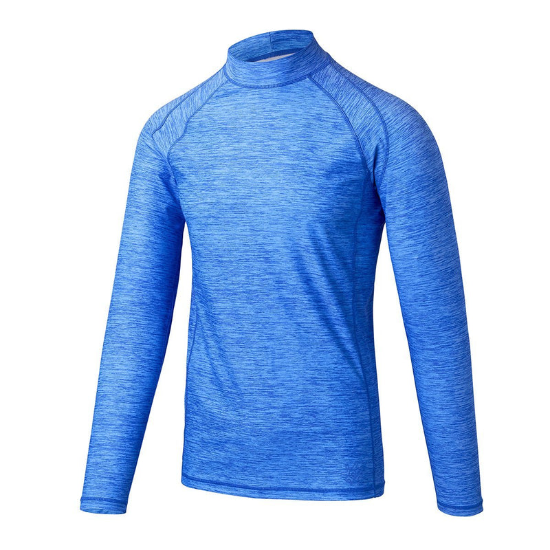 side view of the men's long sleeve active swim shirt in light blue|light-blue-jaspe