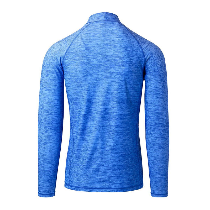 back view of the men's long sleeve active swim shirt in light blue|light-blue-jaspe