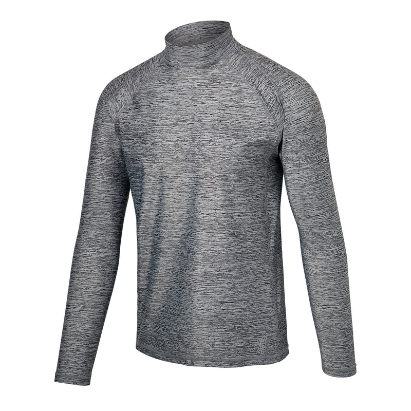 side view of the men's long sleeve active swim shirt in grey|grey-jaspe