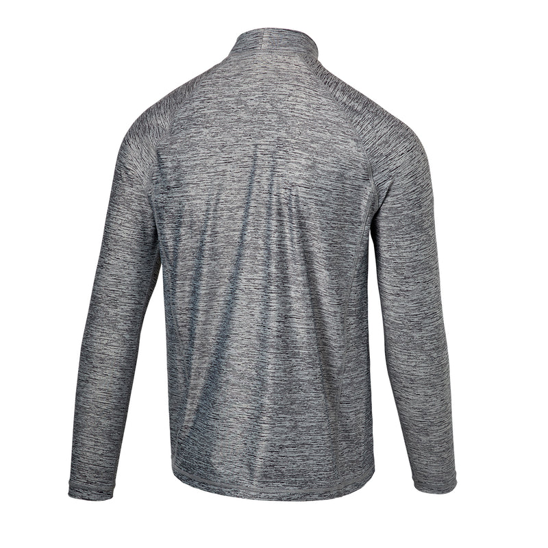 back view of the men's long sleeve active swim shirt in grey|grey-jaspe