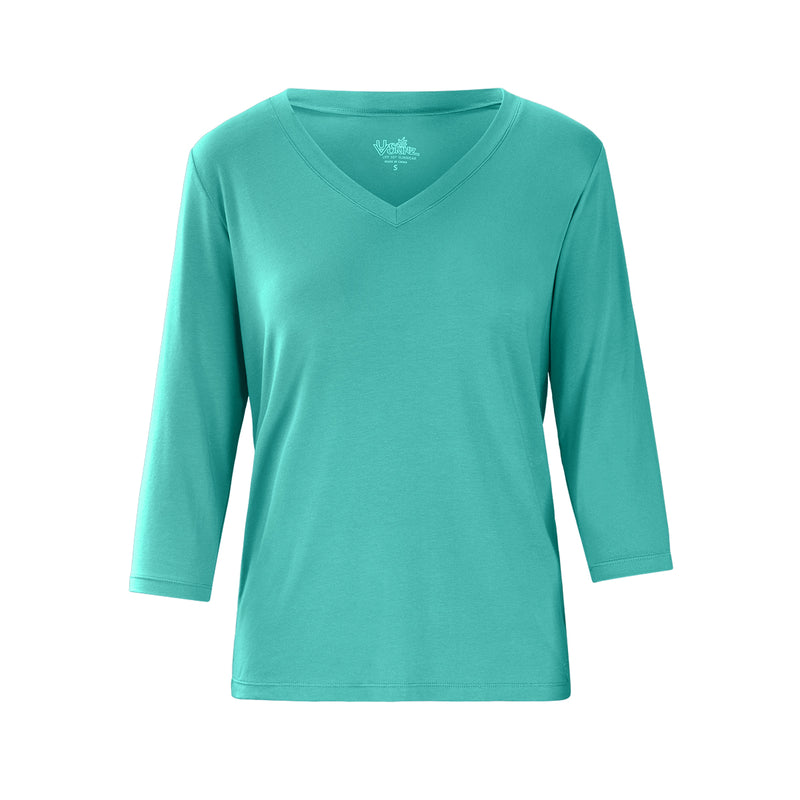 Women's 3/4 Sleeve V-Neck R&R Tee in Turquoise|turquoise