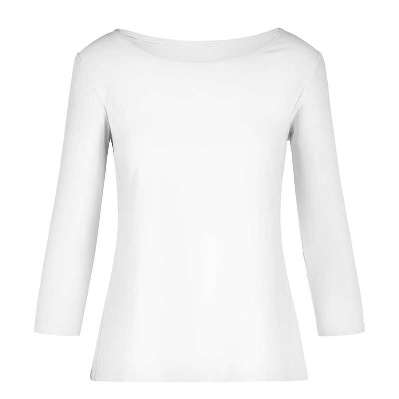 Women's 3/4 Sleeve Scoop Swing Top in White|white